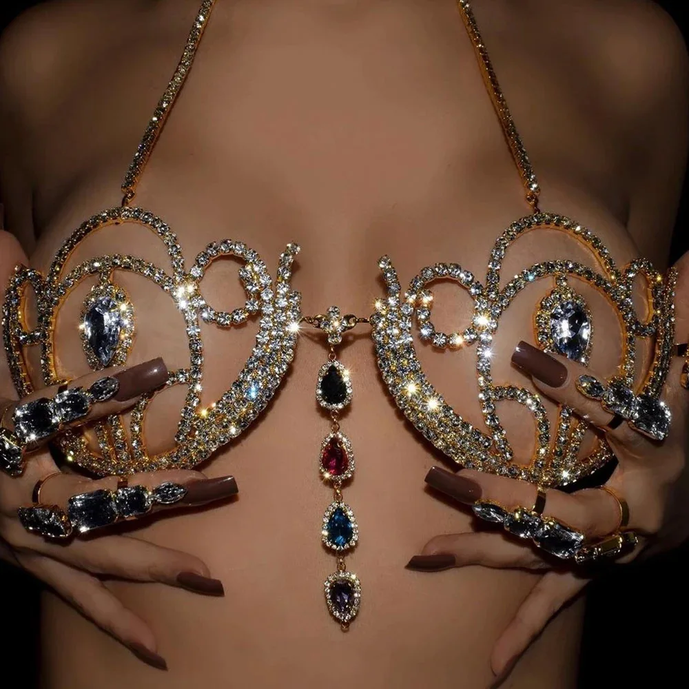 Body Jewelry Harness - บิกินี่สุดหรูประดับพลอยเทียมชุดชั้นในสายรัดทรงหยดน้ำเรขาคณิตสำหรับแฟชั่นสำหรับผู้หญิงคริสตัลเครื่องประดับพยุงตัว