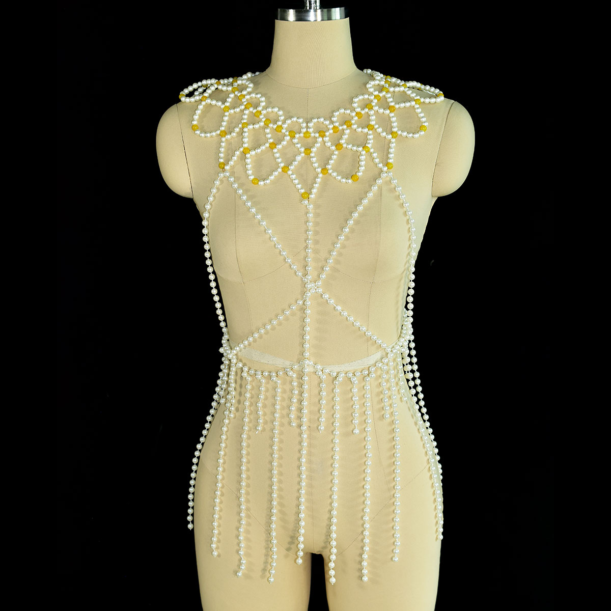 Yellow Body Jewelry - แฟชั่น Faux Pearl เครื่องประดับสําหรับสุภาพสตรีวันเกิดบุคลิกภาพลูกปัดแก้วสีเหลือง Tzitzit ชุดอุปกรณ์เสริม