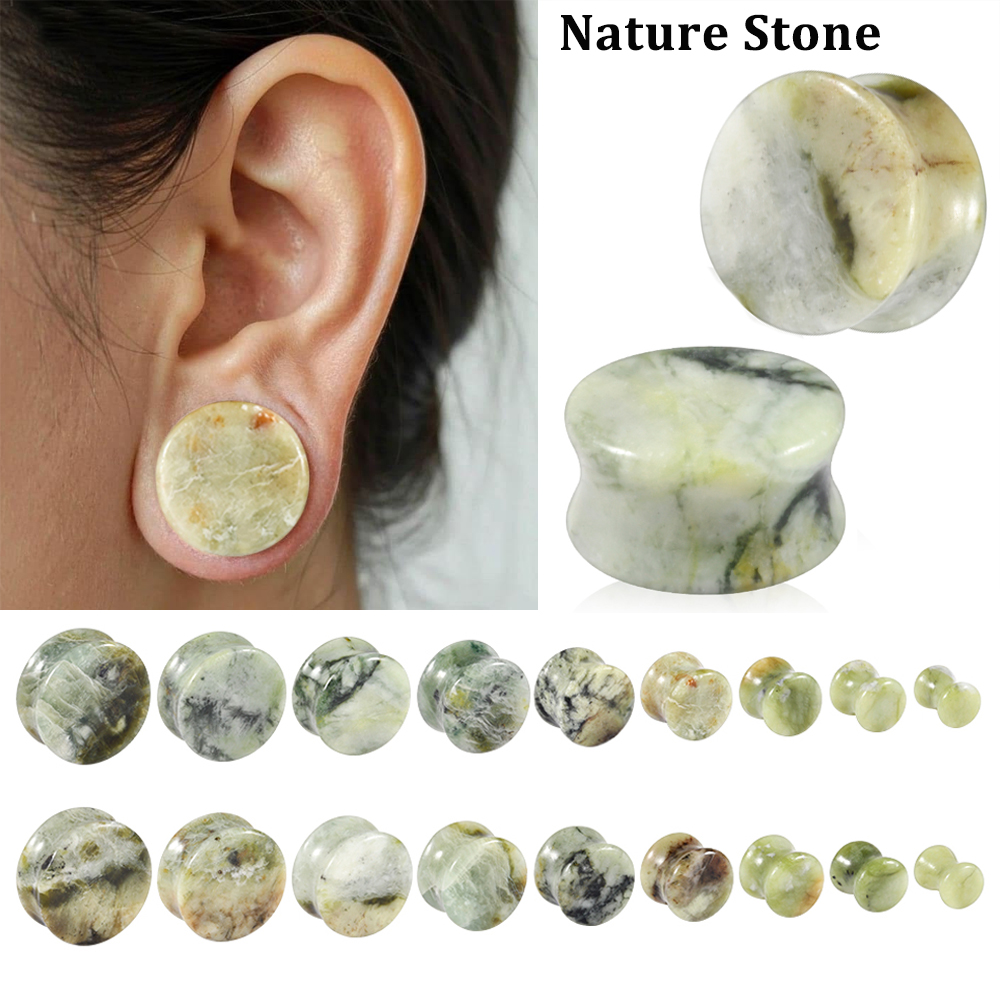 Yellow Body Jewelry - จิวหูหยกสีเขียวเหลืองธรรมชาติ 1-2 ชิ้น แบบสุ่ม สำหรับขยายรูหู