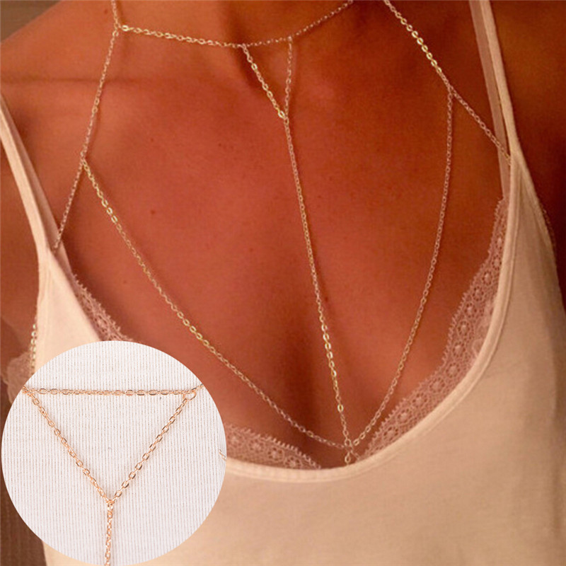 Body Jewelry Harness - แฟชั่นสีเงินสีทองแบบโซ่ต่อกับชุดชั้นในบิกินี่ชายหาดหลายชั้นเซ็กซี่สร้อยคอ V สายโซ่สำหรับผู้หญิงของขวัญเครื่องประดับ