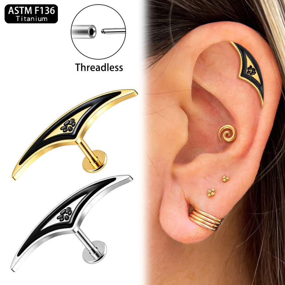 Body Jewelry Threadless - Giga 1 ชิ้น ต่างหูเจาะกระดูกอ่อนแบบกด ไม่มีเกลียว ด้านหลังเรียบ