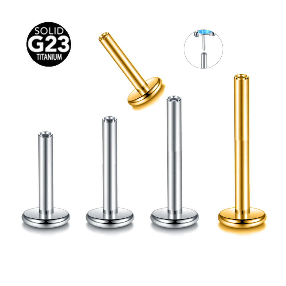 Body Jewelry Threadless - 10ชิ้น/ล็อต ASTM หมุดเจาะรูแบบไม่มีเกลียวทำจากไทเทเนียม G23 F136สลักเกลียวแบบแบนฐานด้านหลังแบบแบนขนาด16กรัม18กรัม20กรัม