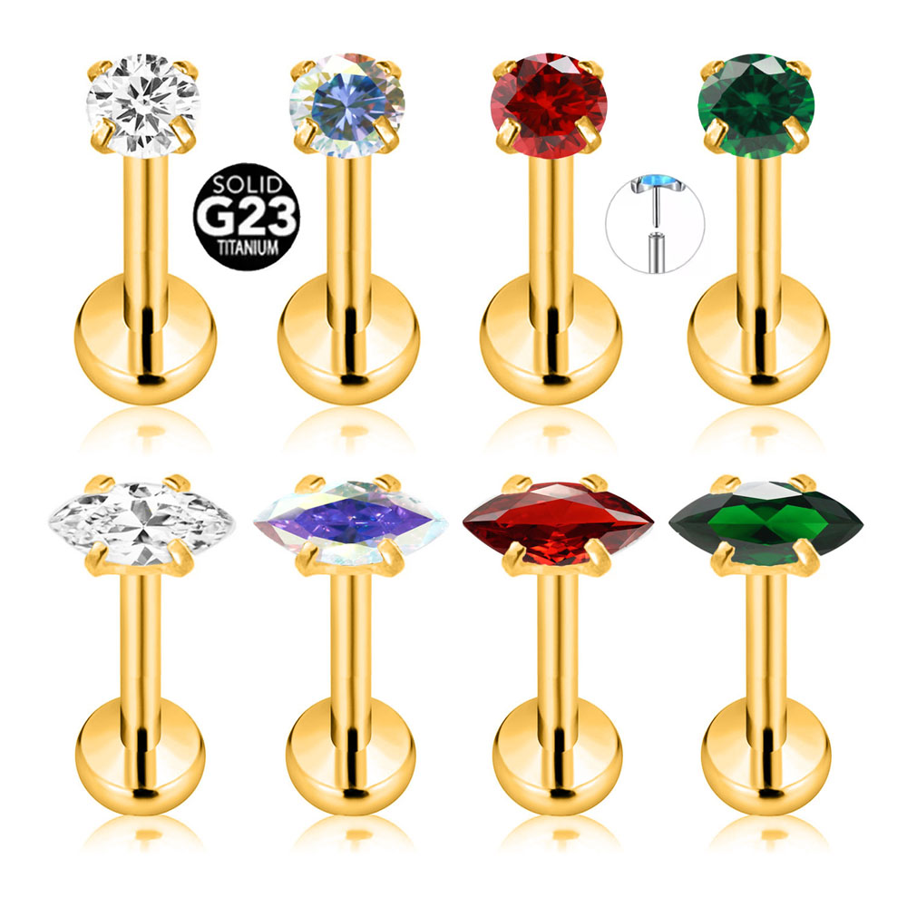Body Jewelry Threadless - ASTM F136 G23 ไทเทเนียม Marquise CZ