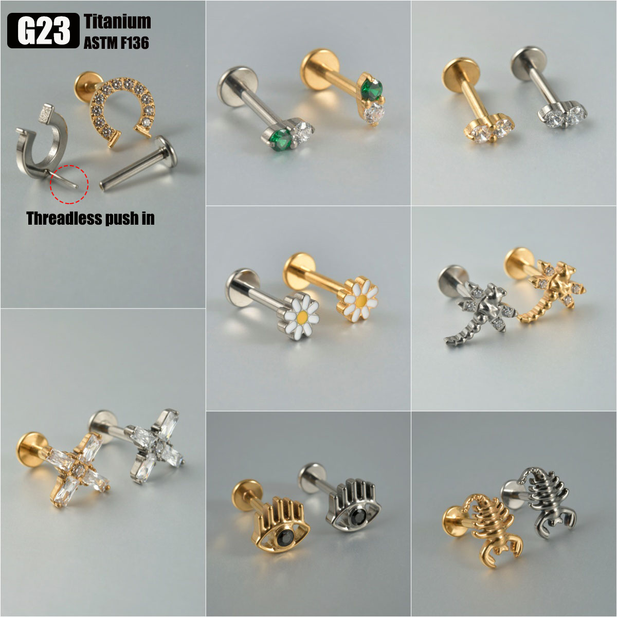 Body Jewelry Threadless - 1PC G23 ไทเทเนียม Threadless Push In
