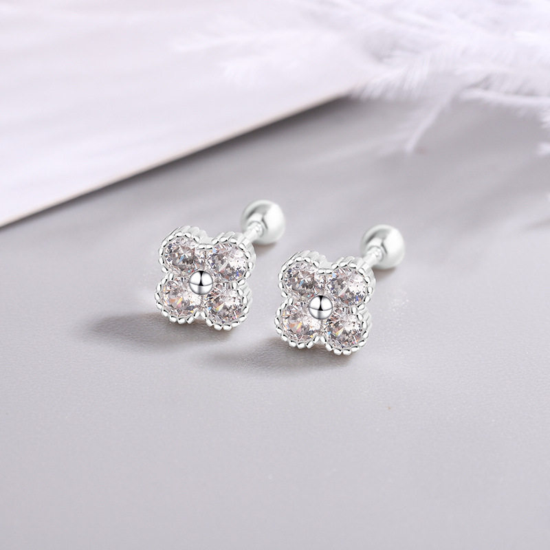 Body Jewelry Diamond - 925 เงินสเตอร์ลิงสี่รอบZirconต่างหูสตั๊ดขนาดเล็กสําหรับผู้หญิงเจาะLuxury Elegantเครื่องประดับFineสูง