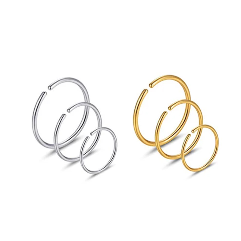 Body Jewelry Surgical Steel - 6 ชิ้น/ล็อต แหวนจมูกแบบไม่ก่อให้เกิดอาการแพ้ ทำจากเหล็กกล้าผ่าตัด 316L ขนาด