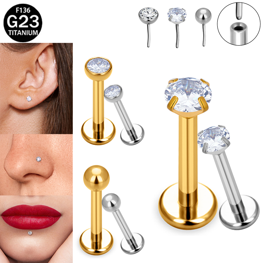 Body Jewelry Threadless - ต่างหูแบบติดหู/จมูก/ริมฝีปาก รุ่น F136 G23 ทำจากไทเทเนียมเกรดสำหรับฝังในร่างกาย ป้องกันการแพ้