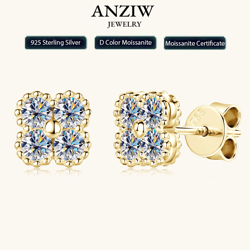 Body Jewelry Diamond - 2025 อินเทรนด์ Four Clover Moissanite ต่างหู