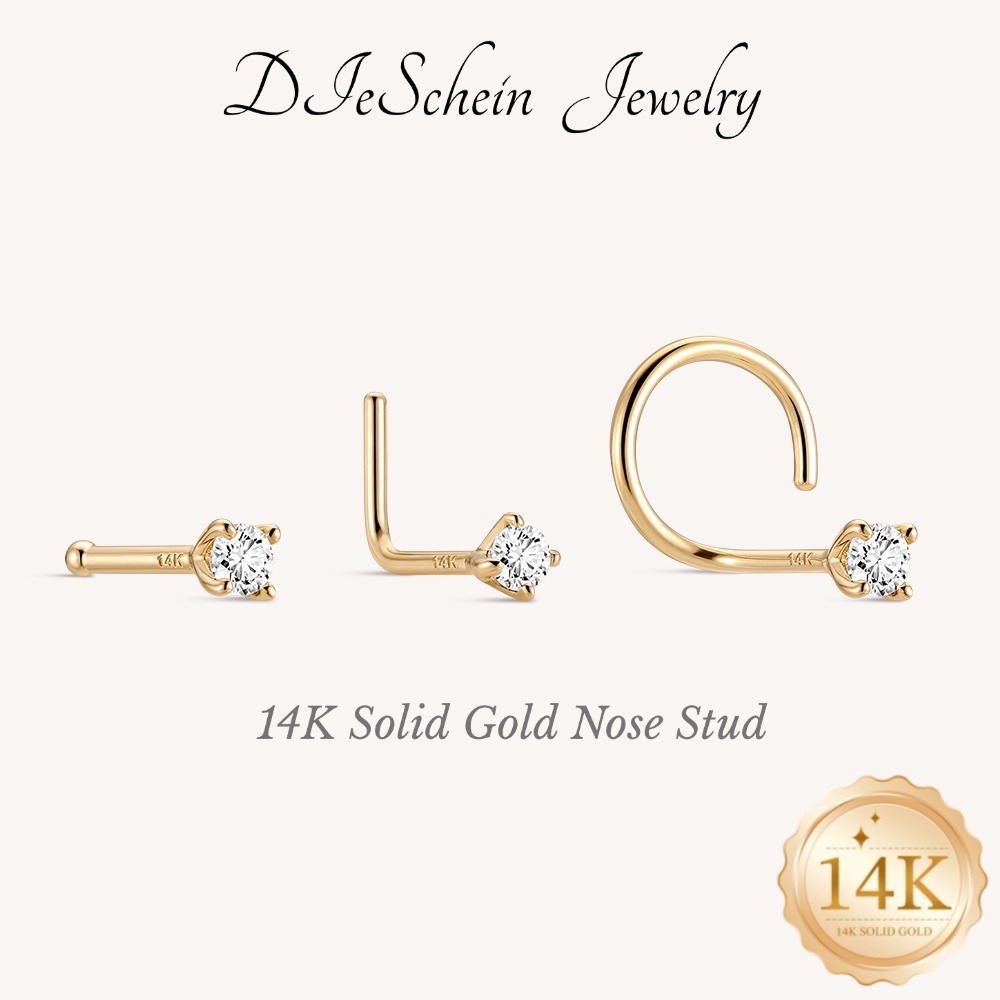 Yellow Body Jewelry - ต่างหูจมูกทองคำแท้ 14K ดีไซน์มินิมอลรูปตัว L สำหรับผู้หญิง ป้องกันการแพ้