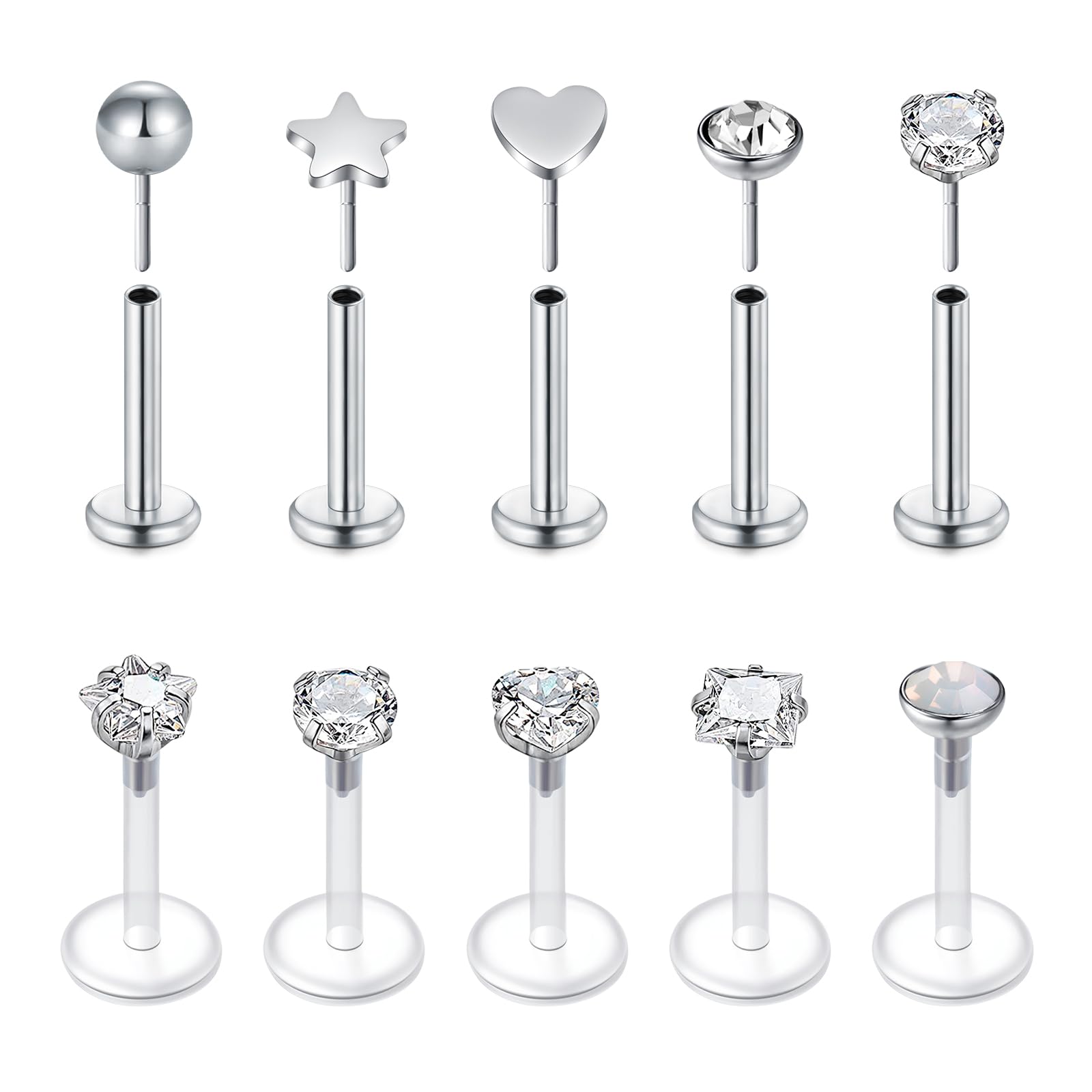 Body Jewelry Threadless - ต่างหูแบบแบนแบบไม่มีเกลียว16ก. สำหรับเจาะกระดูกอ่อนที่ติ่งหู