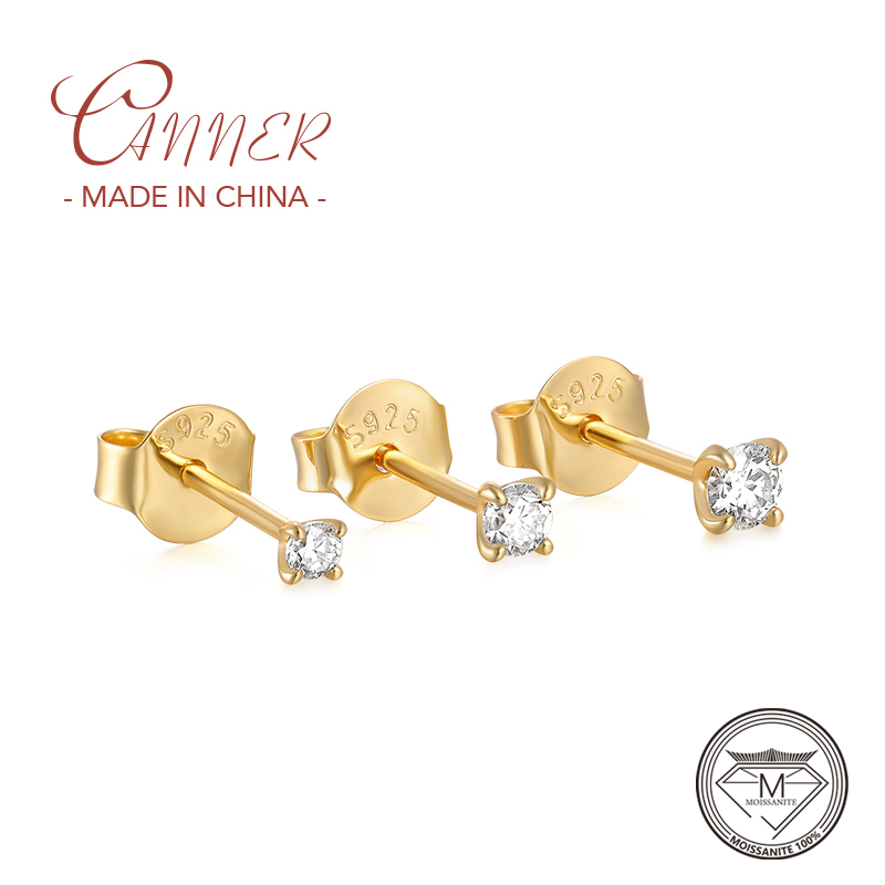 Body Jewelry Diamond - Canner ต่างหูเพชรโมอิสระยิบระยับ3ชิ้น/เซ็ตสำหรับผู้หญิง925เงินสเตอลิงต่างหูเม็ดกลมหูตุ้มหูตุ้มหูกระดูก