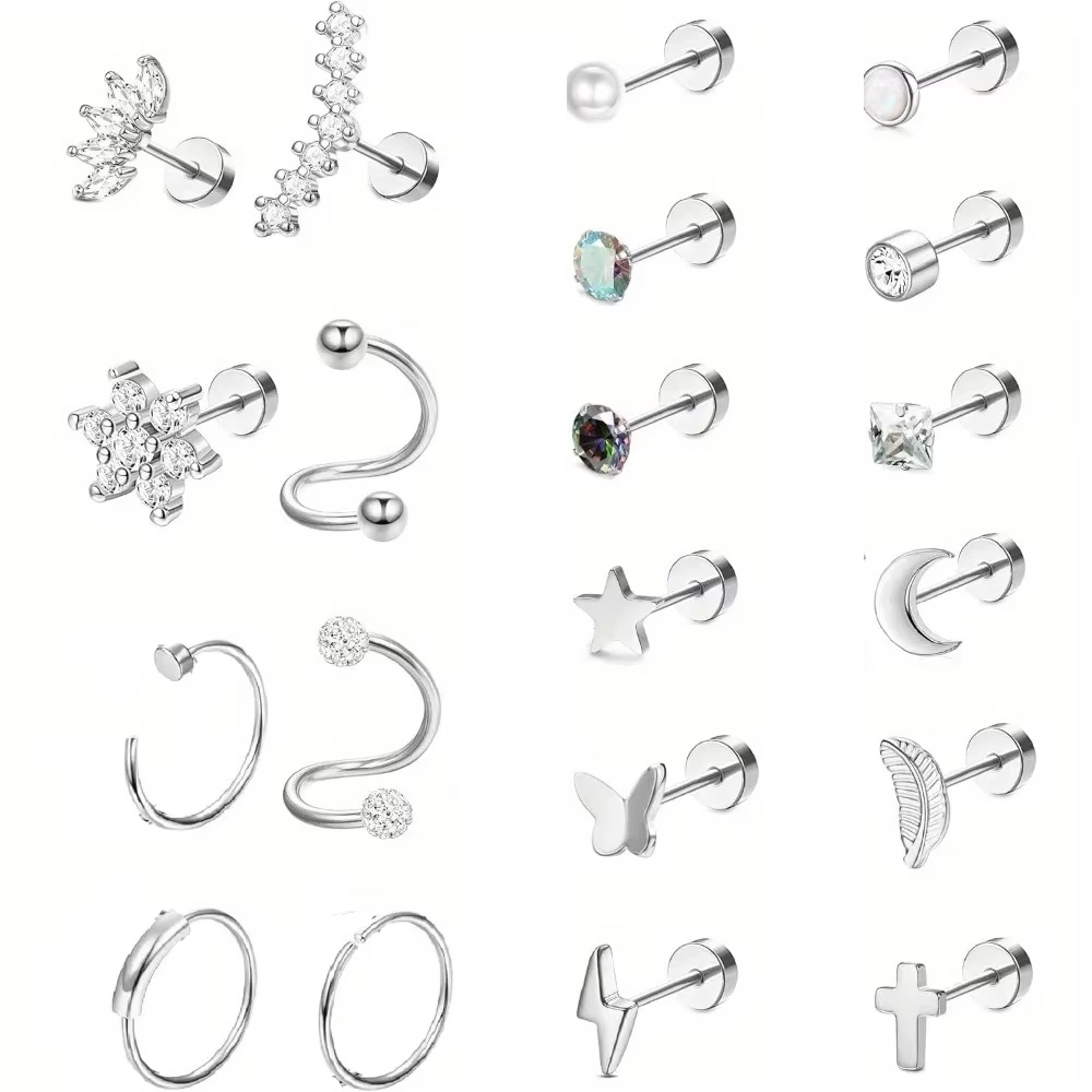 Body Jewelry Surgical Steel - Drperfect 20g ต่างหูเหล็กสำหรับการผ่าตัดสำหรับผู้หญิงผู้ชายต่างหูห่วงเจาะกระดูกโอปอลมูนหัวใจดาวกระดูกอ่อน