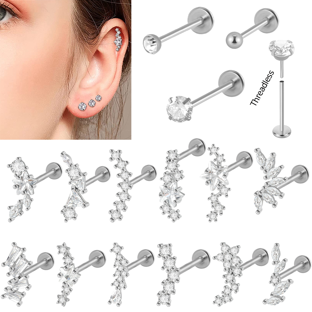 Body Jewelry Surgical Steel - 1ชิ้นเหล็กผ่าตัดเพทาย labret Threadless Marquise CZ Lip