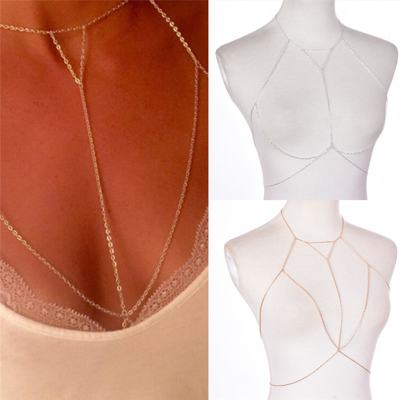แฟชั่นสีเงินสีทองแบบโซ่ต่อกับช - Body Jewelry Harness บทวิจารณ์และราคา