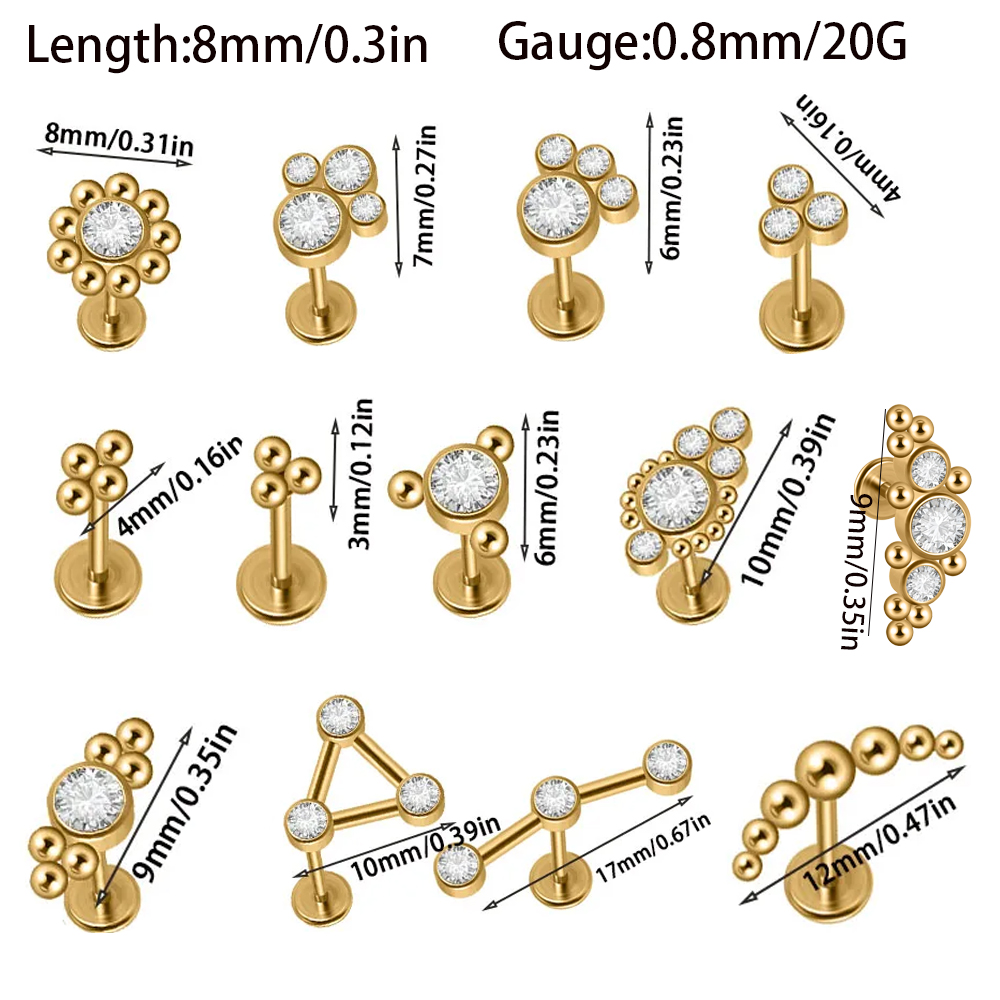 1PC สแตนเลสสตีลชุบทอง Cz Labre - Body Jewelry Threadless บทวิจารณ์และราคา