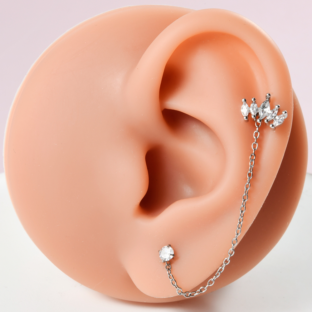 ต่างหูเจาะหูแบบโซ่ประดับดอกไม้ - Body Jewelry Surgical Steel บทวิจารณ์และราคา