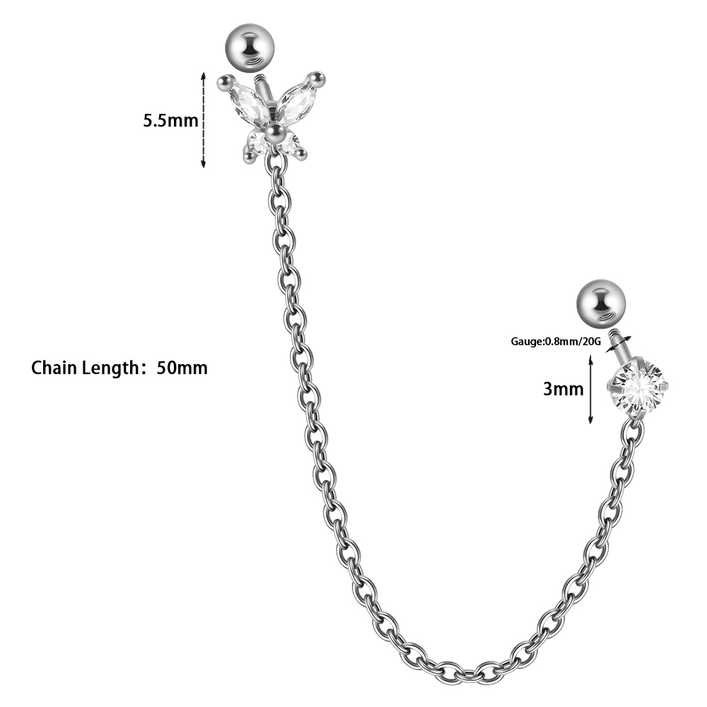 ต่างหูเจาะหูแบบโซ่ประดับดอกไม้ - Body Jewelry Surgical Steel บทวิจารณ์และราคา