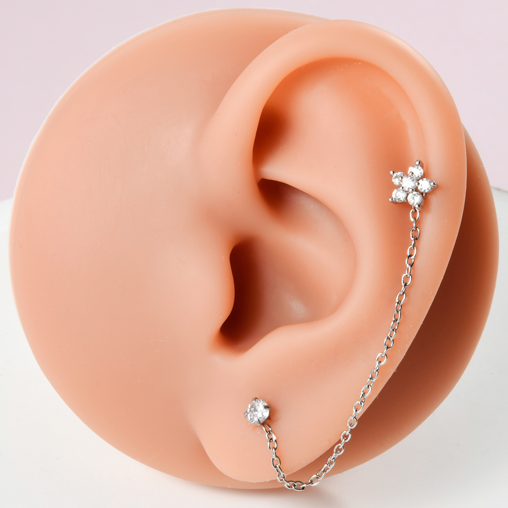 ต่างหูเจาะหูแบบโซ่ประดับดอกไม้ - Body Jewelry Surgical Steel บทวิจารณ์และราคา