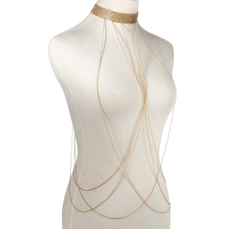 ทองสีBody Chainผู้หญิงRhinesto - Body Jewelry Harness บทวิจารณ์และราคา