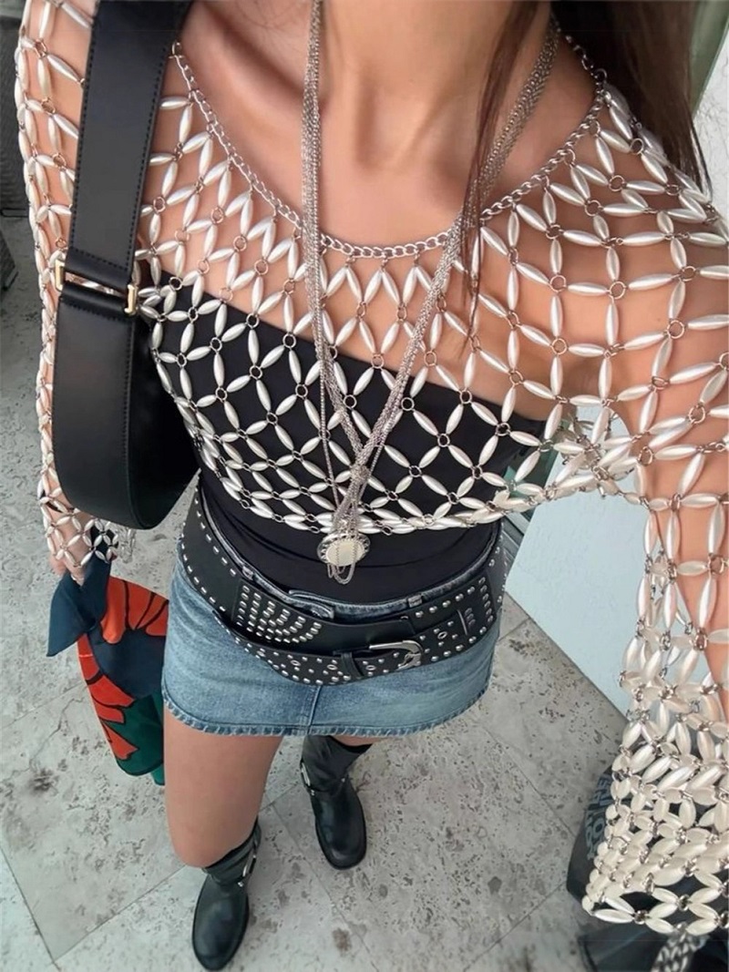 เสื้อตาข่ายสีขาวแขนยาวประดับลู - Body Jewelry Harness บทวิจารณ์และราคา