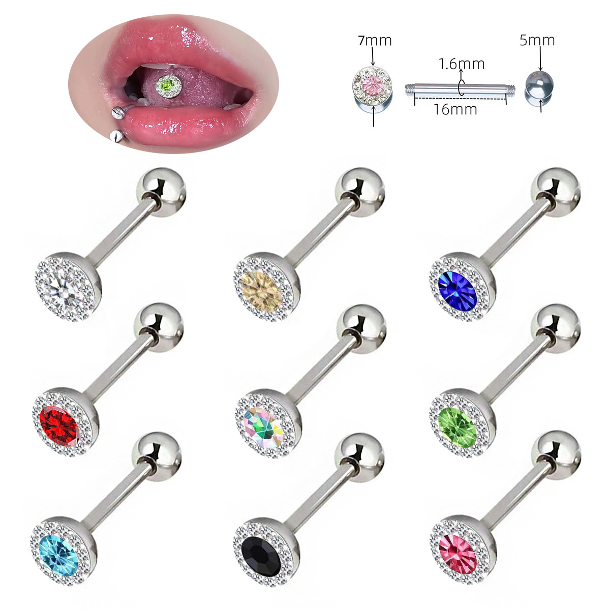 แหวนเจาะลิ้นทรงกลมทันสมัยประดั - Body Jewelry Plus บทวิจารณ์และราคา