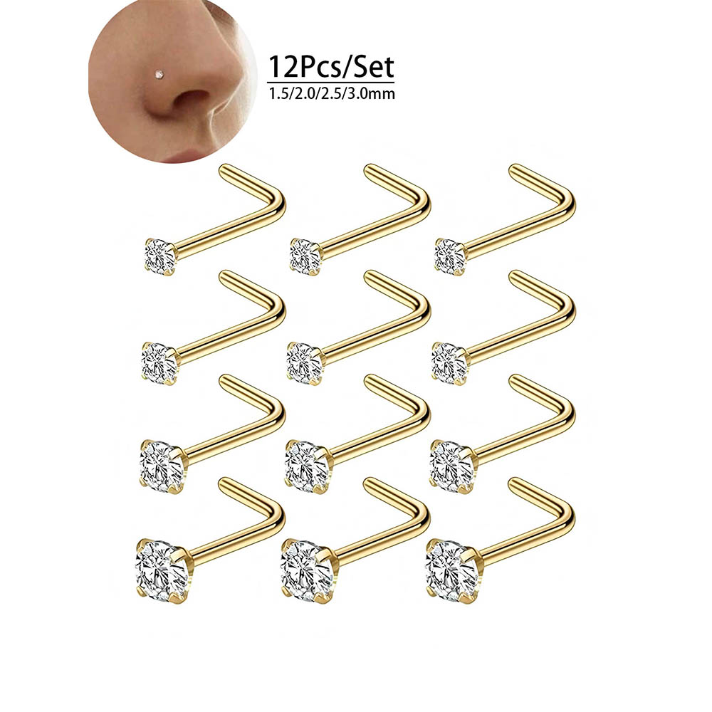 ชุดต่างหูเจาะจมูกแบบตัวแอล 12  - Body Jewelry Diamond บทวิจารณ์และราคา