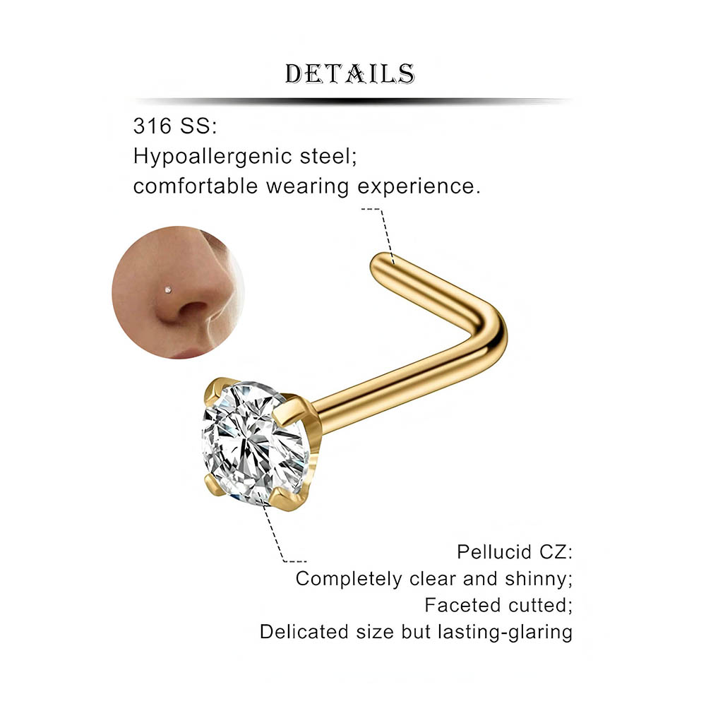 ชุดต่างหูเจาะจมูกแบบตัวแอล 12  - Body Jewelry Diamond บทวิจารณ์และราคา