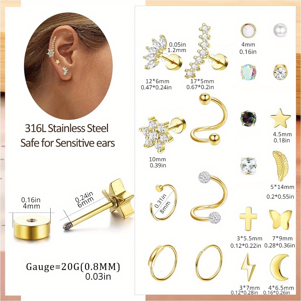 Drperfect 20g ต่างหูเหล็กสำหรั - Body Jewelry Surgical Steel บทวิจารณ์และราคา