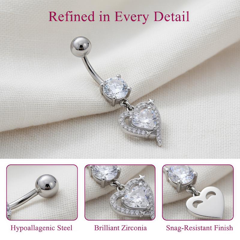 แหวนเจาะสะดือแบบห้อยประดับสวยง - Body Jewelry Surgical Steel บทวิจารณ์และราคา